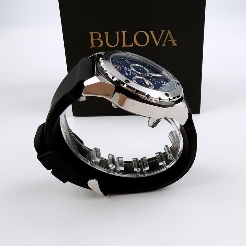 Bulova Marine Star 98B258 Blue Dial/Black Rubber Strap Men’s Quartz Watch 44mm