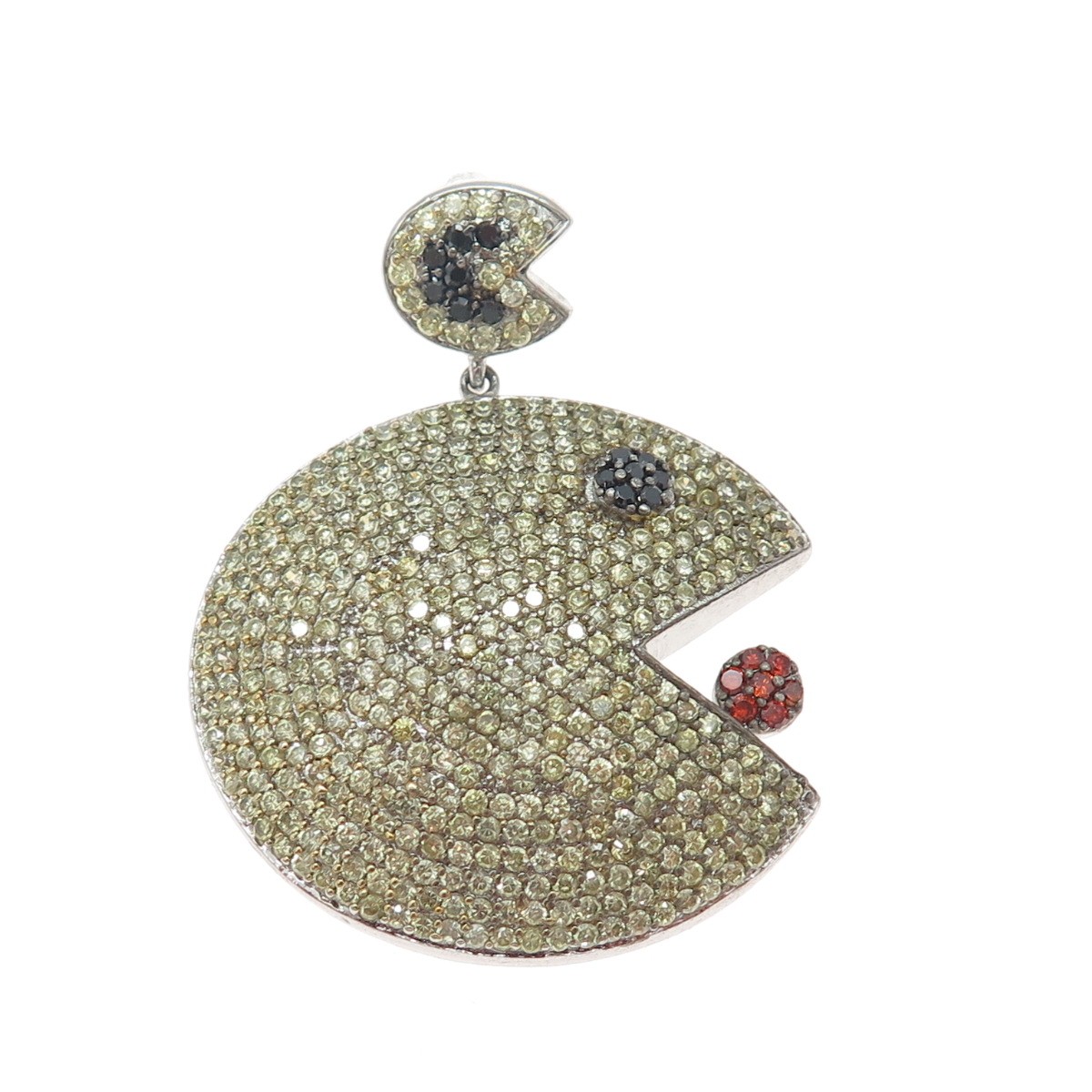 925 Sterling Silver Round-Cut Canary Black & Red C Z Pacman Pendant