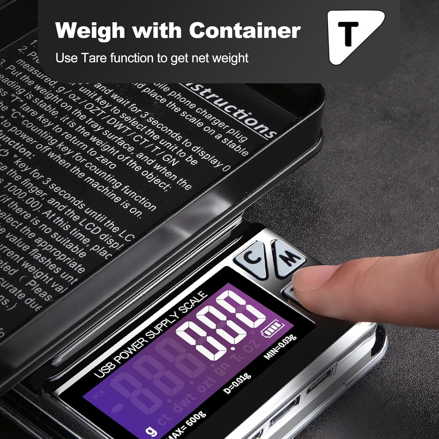 Coin Scale, 600G X 0.01G Jewelry Scale with 7 Units & 3 Charging Interfaces, Dig