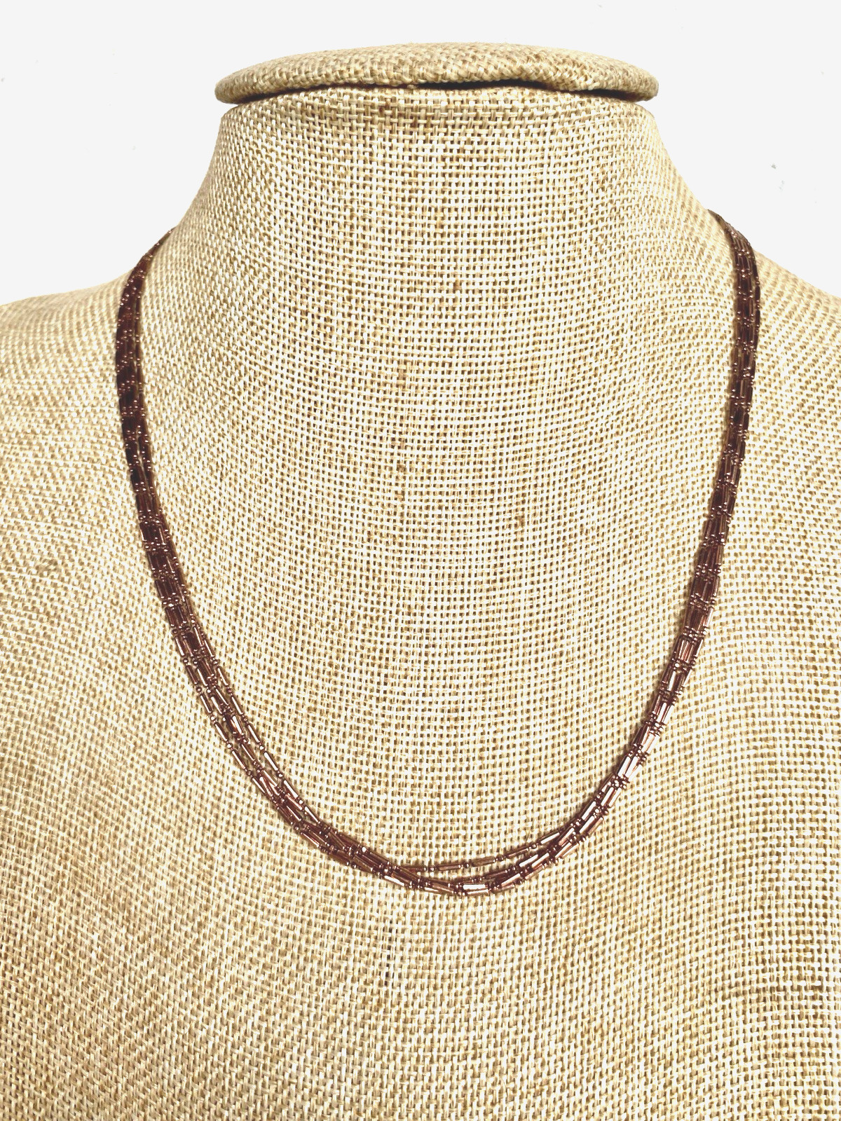Multi-Strand Copper Ball & Bar Chain Necklace 17-1/2″ Long