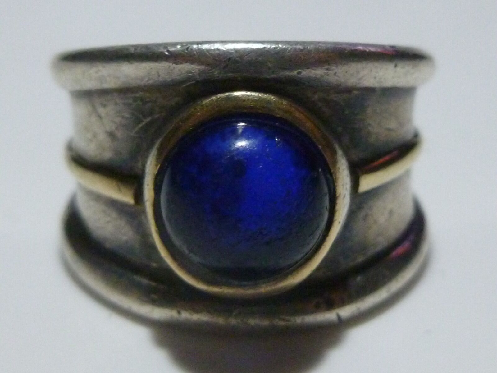 DESIGNER MARKED STERLING SILVER 14K BLUE STONE MODERN WOMENS RING BAND SZ 6.25
