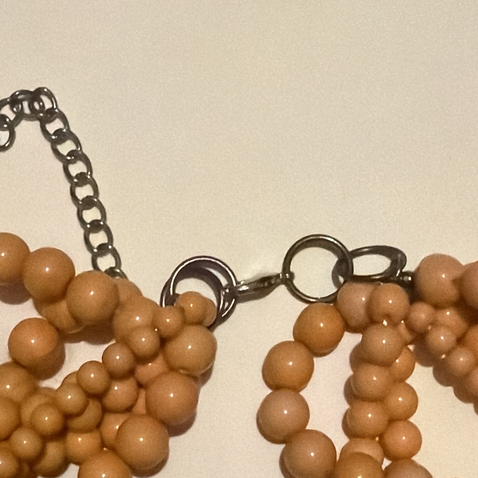 Tan Plastic Beaded Multi-Strand Statement Necklace, Adjustable Lobster Clasp