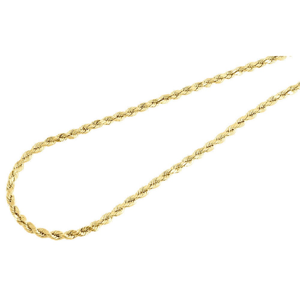 10K Yellow Gold Mens Ladies D/C Hollow Rope Chain Necklace 3 MM 16-30 Inches