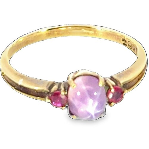 Pink Star Sapphire and Ruby Natural Genuine Gemstone ,14 kt yellow Ring H70