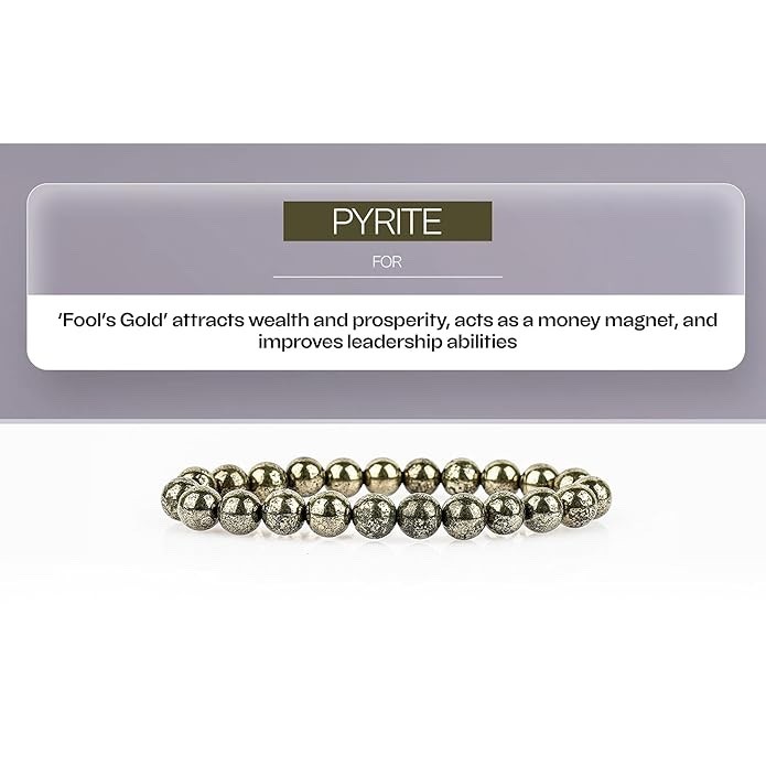 Natural Gemstone 8 mm Bracelet Men & Women Stretchable Crystal Beads Pyrite