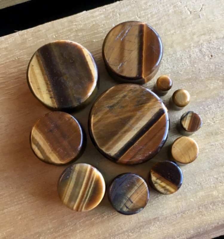 PAIR Yellow Tiger Eye Stone Plugs Gauges – 4mm (6g) to 25mm (1″) available!