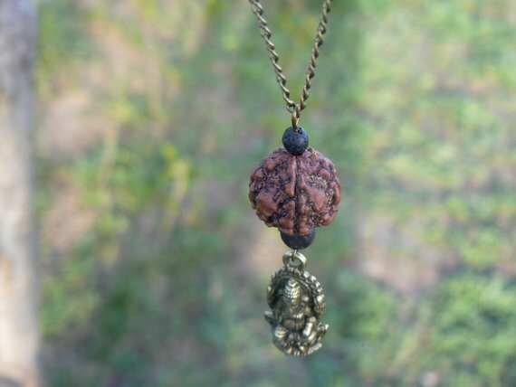 Ganesh Rudraksha pendant Hindu Shiva yoga prosperity necklace men women HANDMADE