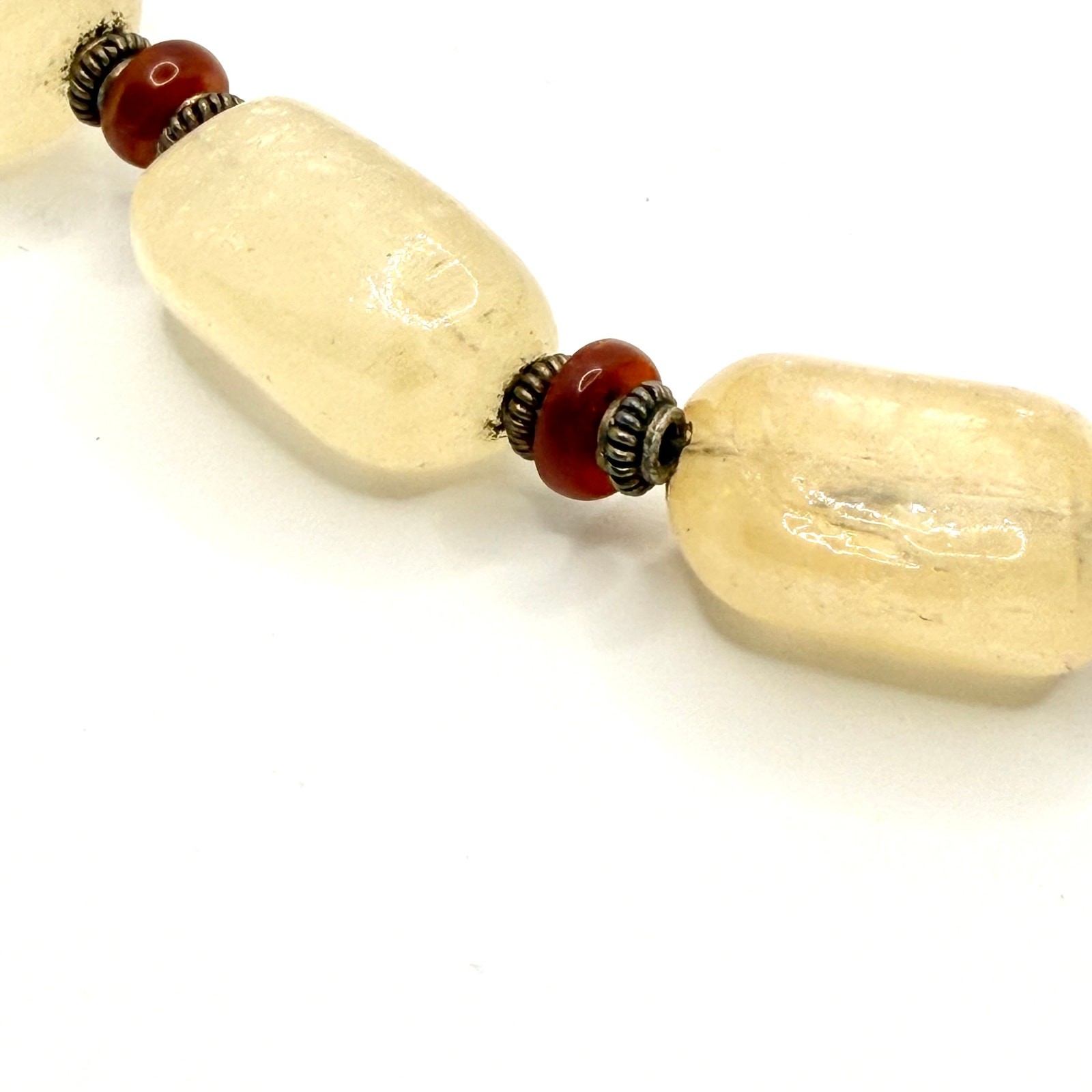 Vintage 90s Pale Yellow Quartz Carnelian Bead Statement Necklace