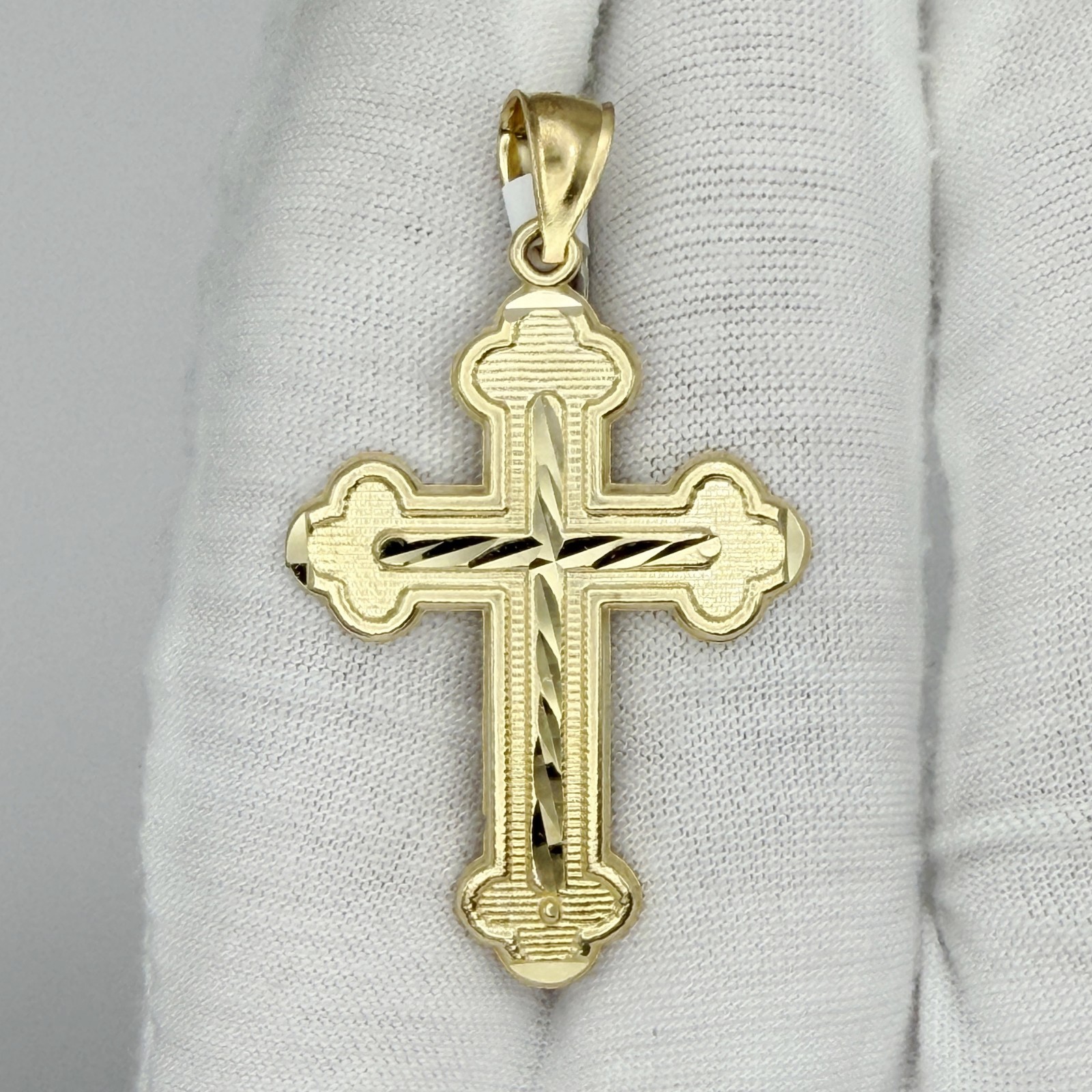 10k Yellow Gold Diamond-Cut Men Cross Religious Charm Pendant Jewelry Gift