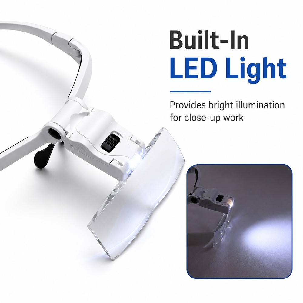 1.0X-3.5X Magnifying Glasses Lighted Headband Magnifier Glass for Crafts Jewelry