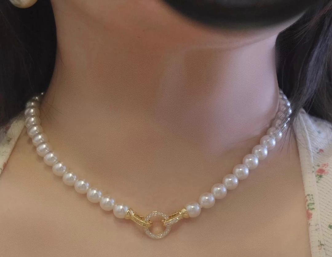 Akoya Premium French Style Pearl Earrings & Necklace Set multi layered Design