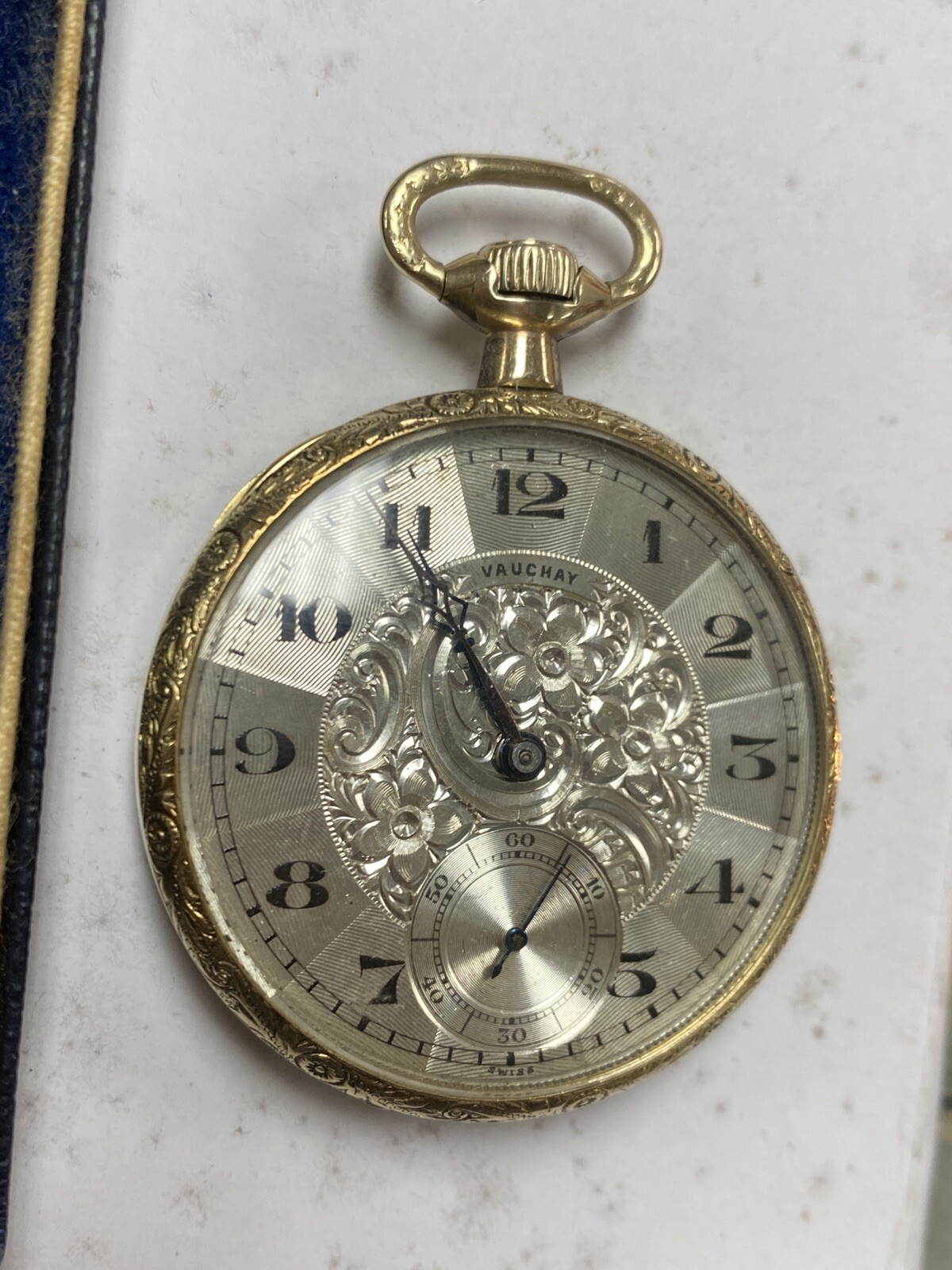 Vauchay Pocket Watch , 15 Jewels, Swiss, Fancy Art Deco Recta Gold Filled