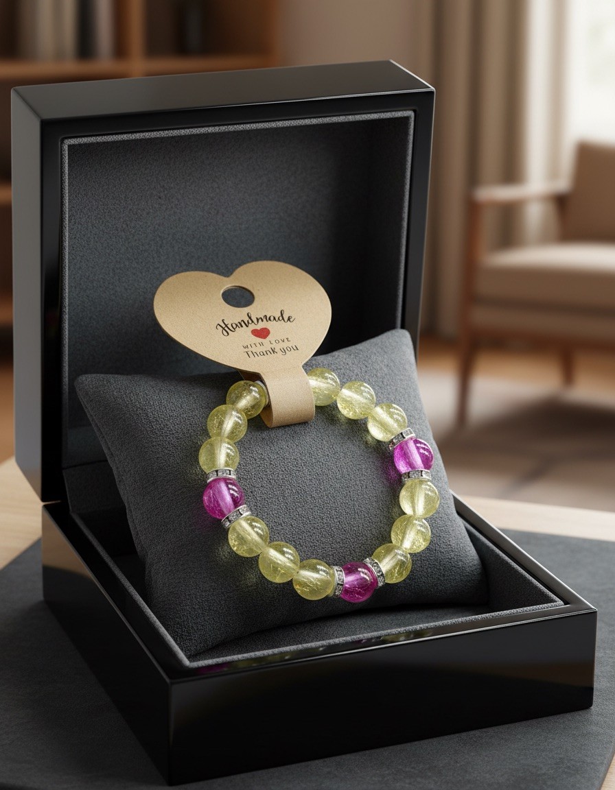 Yellow & Purple Faceted Resin Beaded Stretch Bracelet
