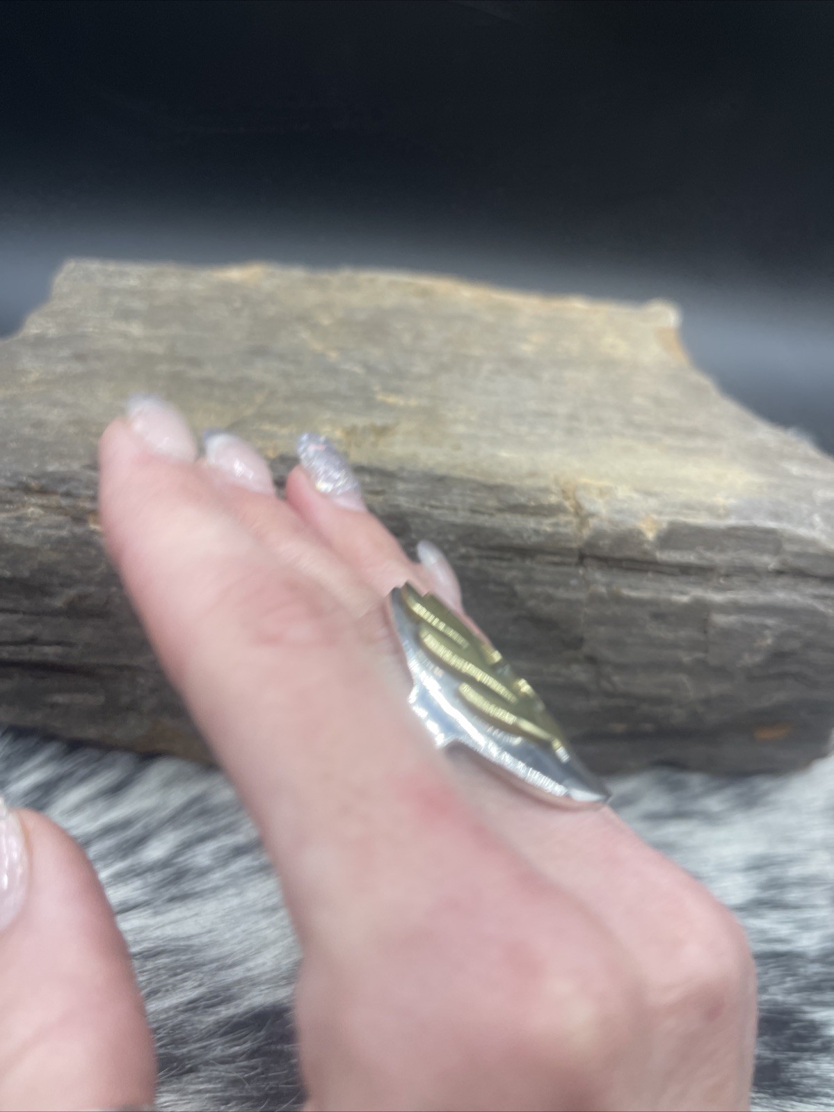 MEXICO 925 Silver Vintage Two Tone Full Finger Cocktail Ring #439