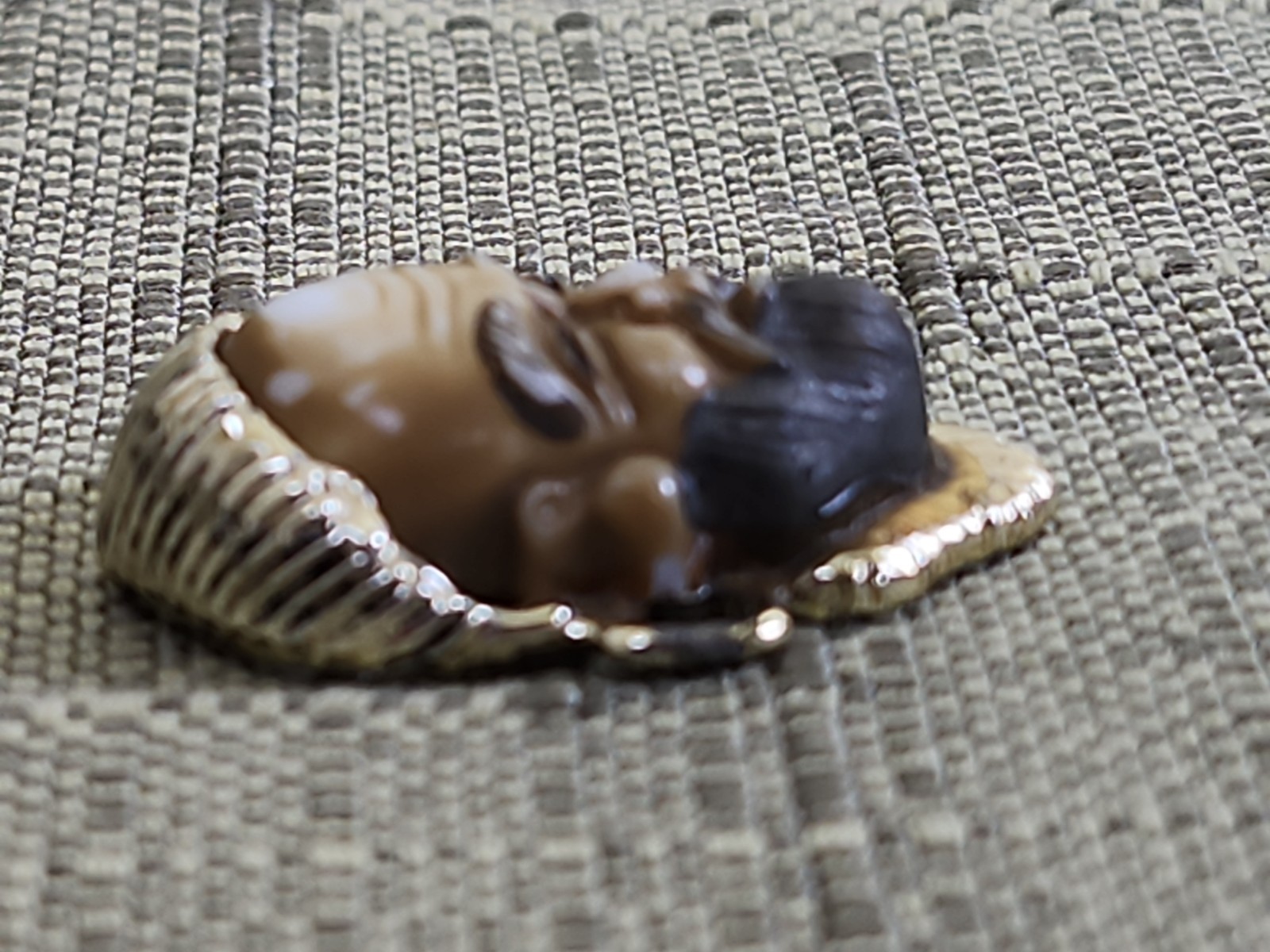 Vintage Resin 1 of 7 Japanese God Face Bracelet Link on Gold Tone Metal Base