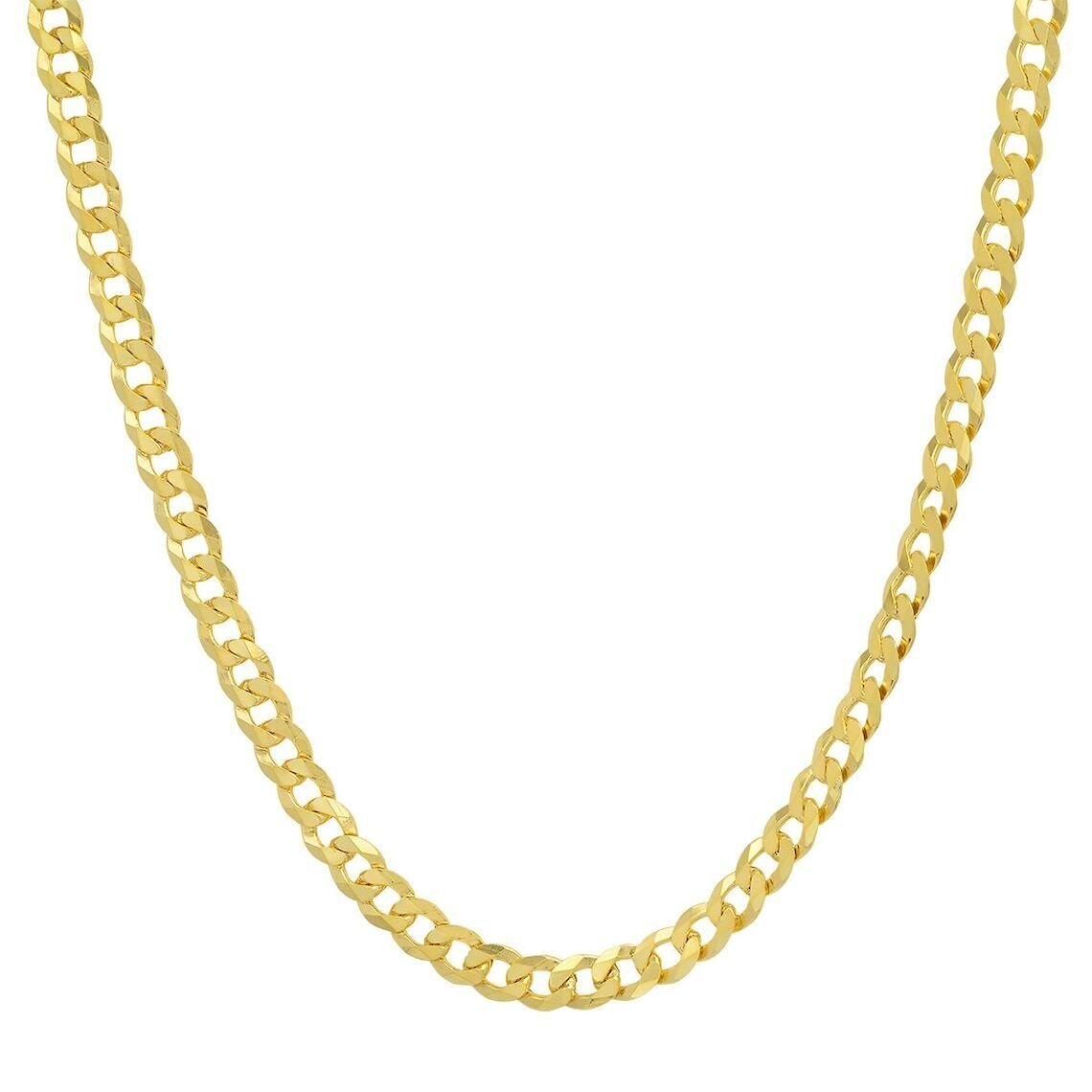 REAL Solid 925 Silver 14k Gold Plated Flat Cuban Link Chain Necklace 3.7mm
