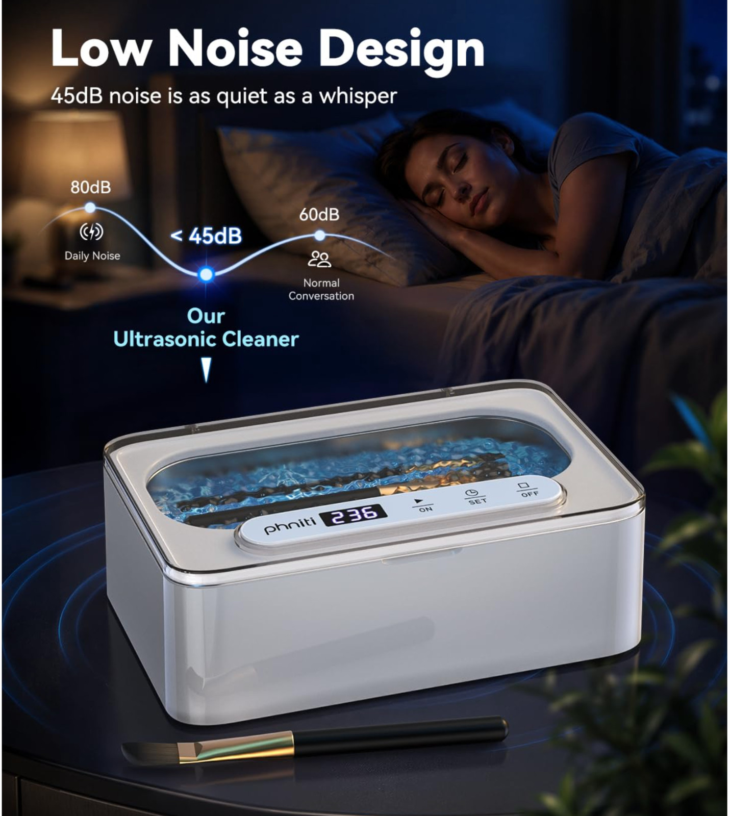 Ultrasonic Jewelry Cleaner Machine Timer for Glasses Retainers White Cleaner