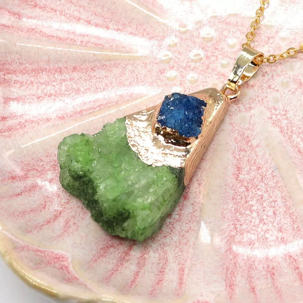 Colorful Natural Stone Triangle Pendant Charm Irregular Slice No Chain