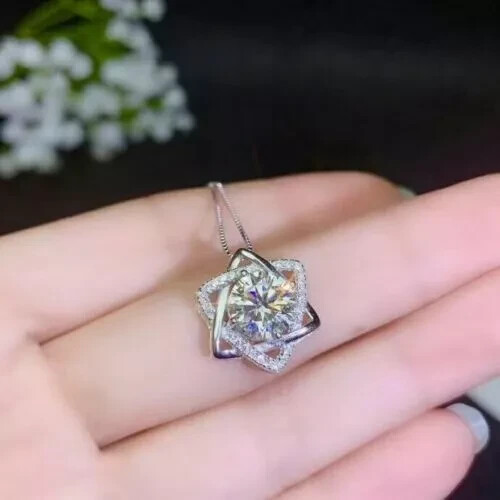 2Ct Lab Created Diamond Star Shape Pendant Solid 14K White Gold Over Free Chain