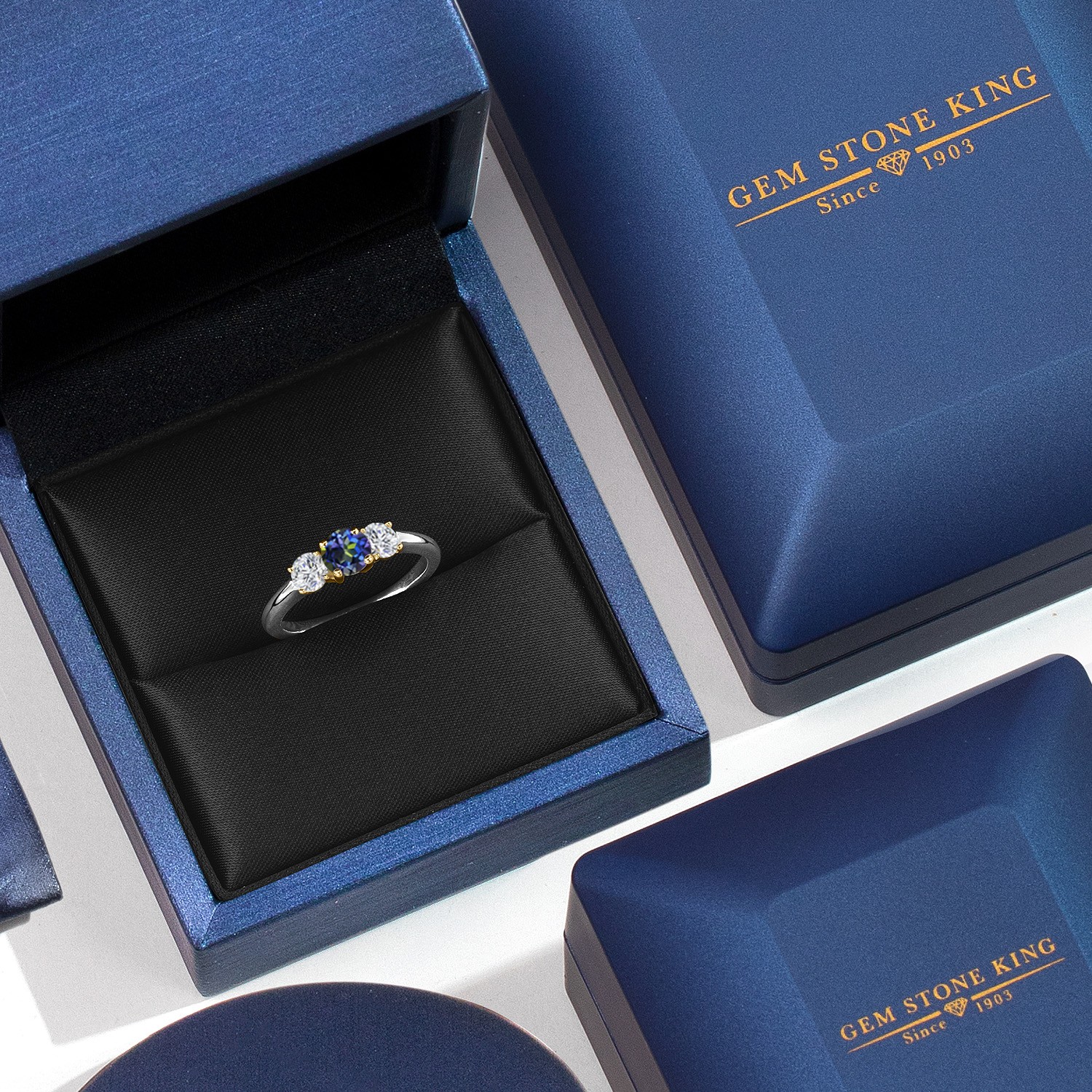 925 Silver and 10K Yellow Gold Blue Mystic Topaz and Lab Grown Diamond