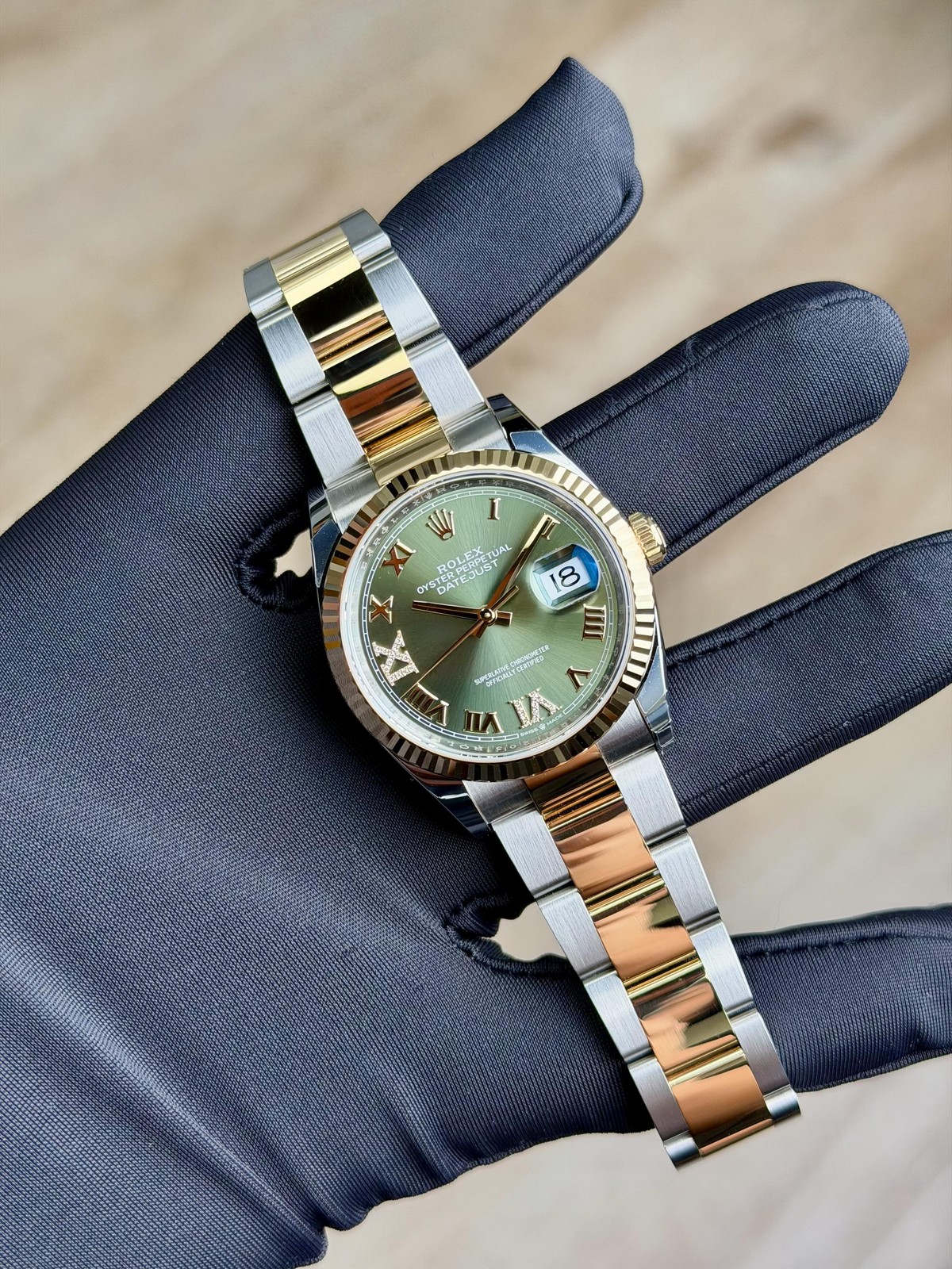 Rolex Datejust 36 Olive Green Roman VIIX Fluted Oyster 2026 Unworn 126233