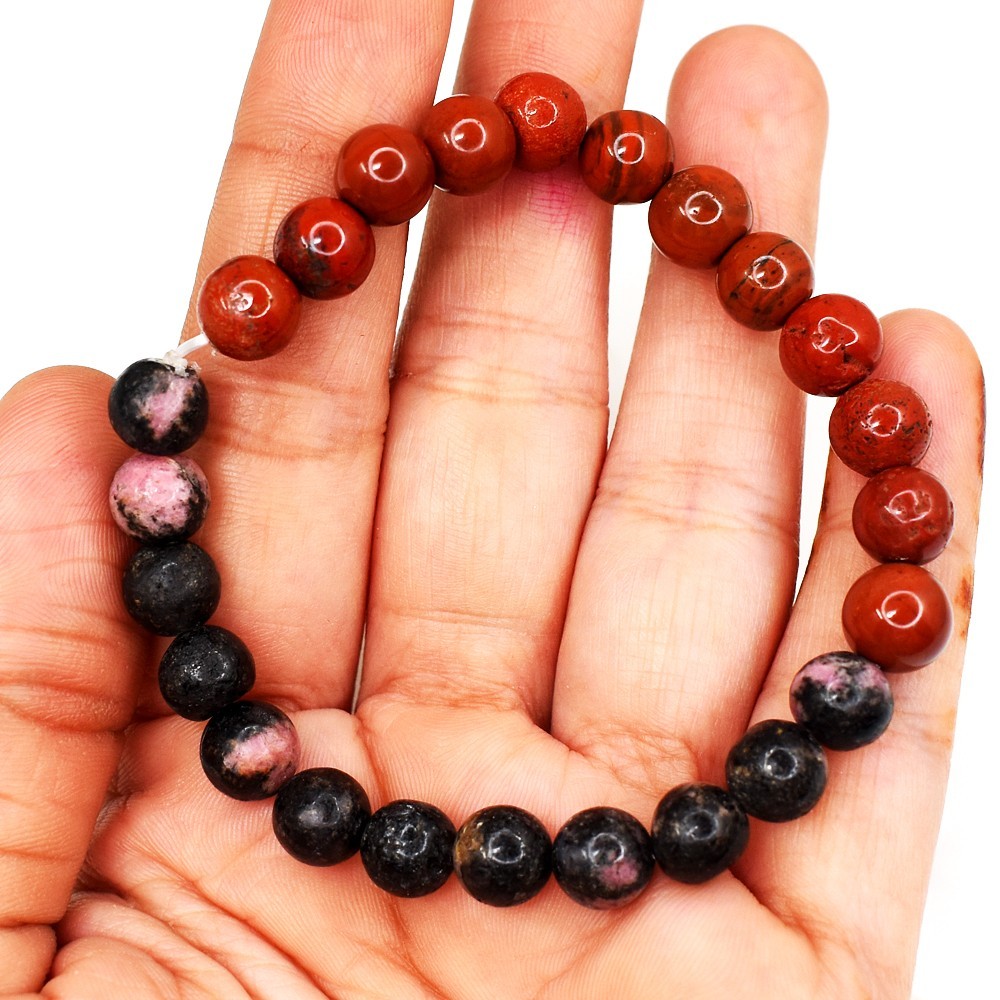 Awesome Red Jasper & Rhodonite 100.00 Cts Stretchable Bracelet Beaded VK 12 AZ5