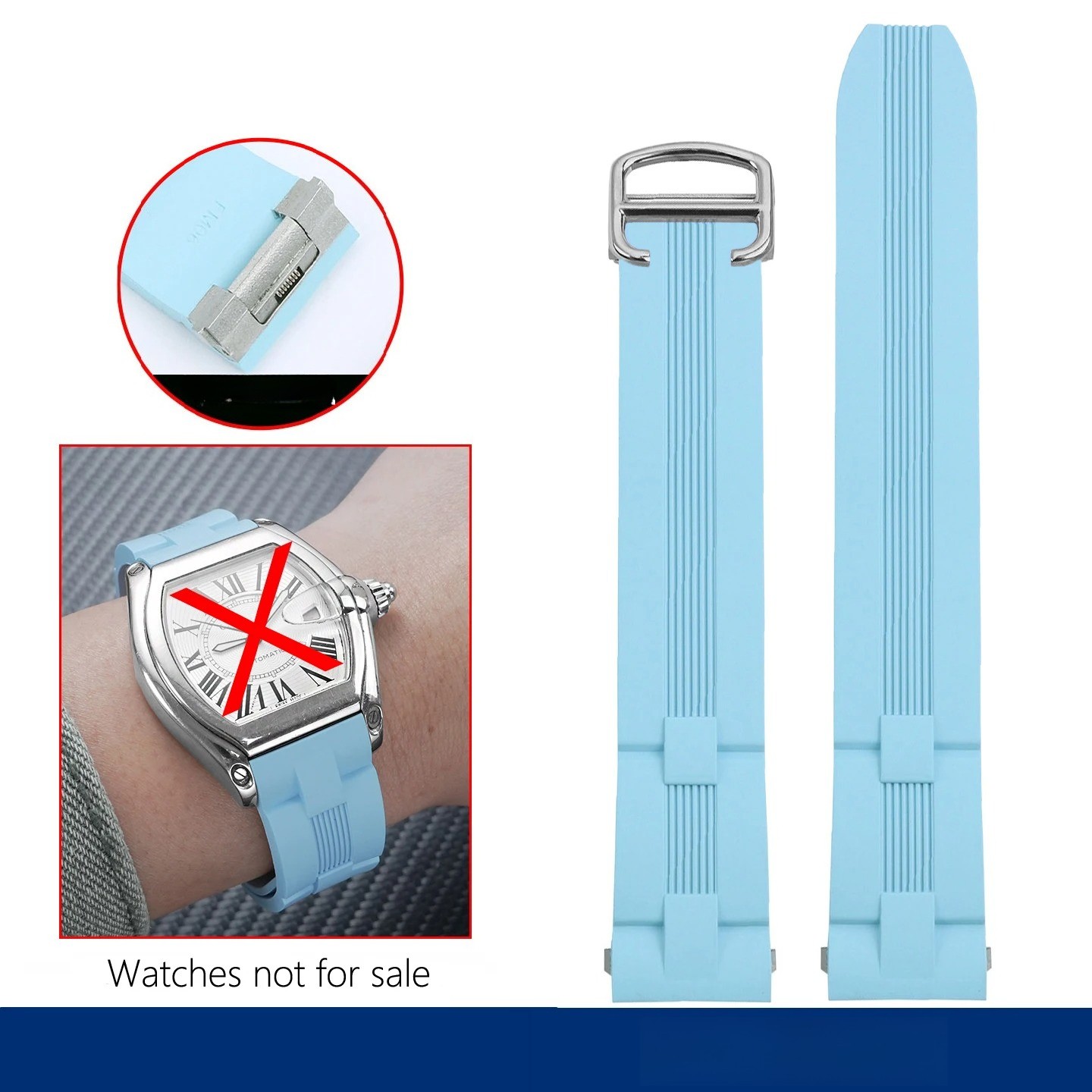 Men’s 19mm Quick Release FKM Rubber Strap for Cartier Roadster Folding Buckle