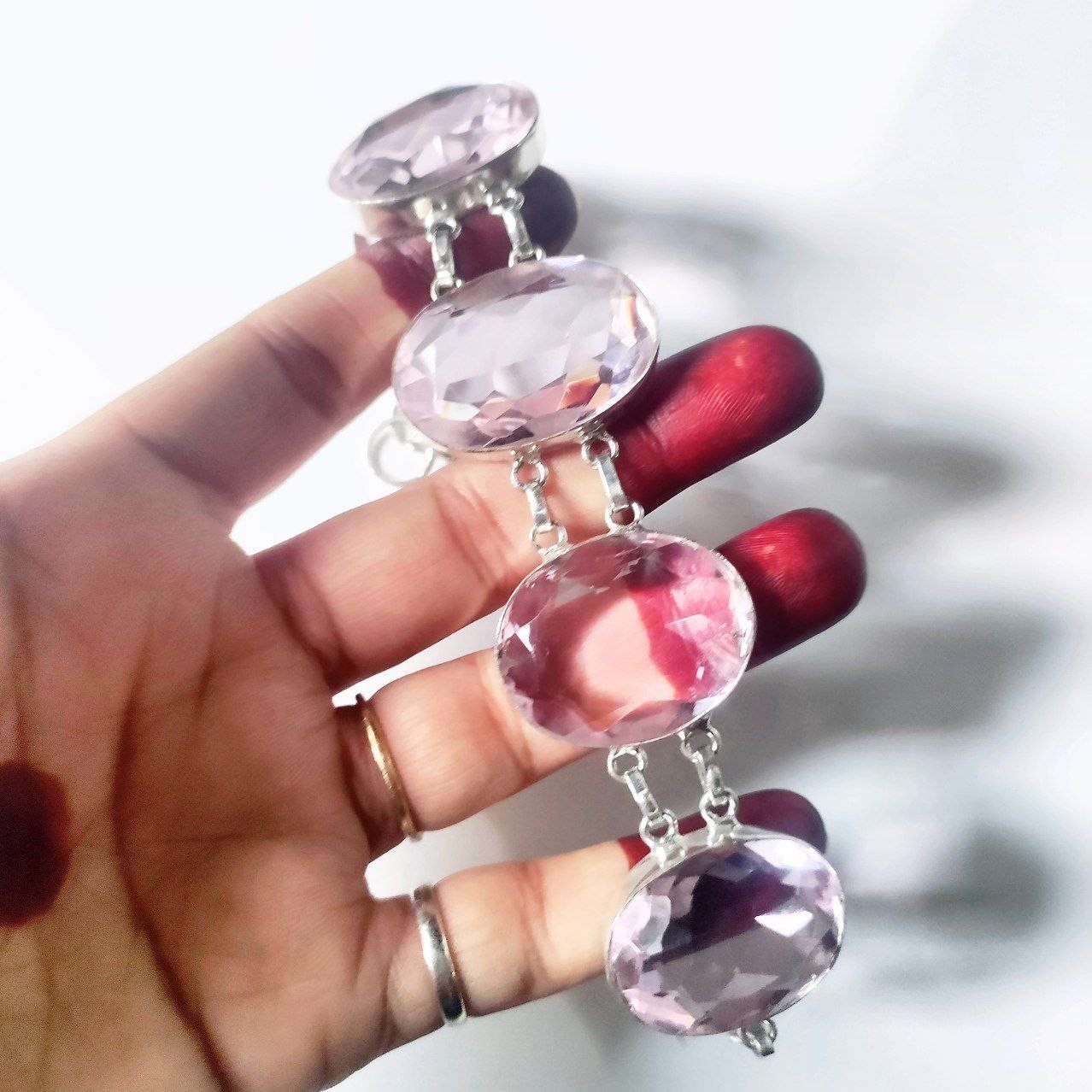 Alluring Pink Kunzite Gemstone 925 Sterling Silver Handmade Jewelry Bracelet 8″