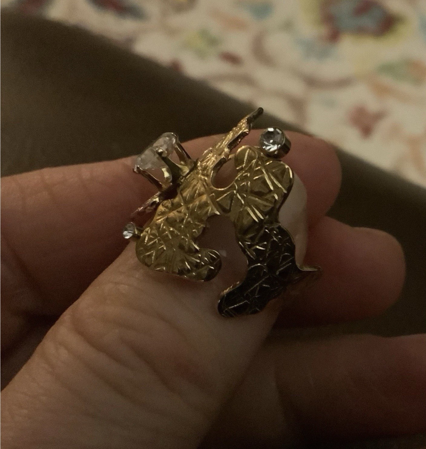 Anthropologie Abstract Gold Ring Modern Crystal Sz 6 7 Boho Molten Art Deco Y2K