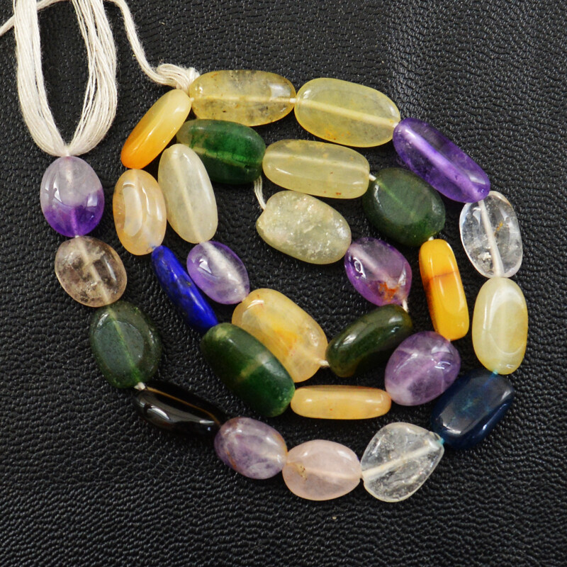 100.00 Cts / 13 Inches Natural Mix Gem Oval Shape Drilled Beads Strand NE-15E198