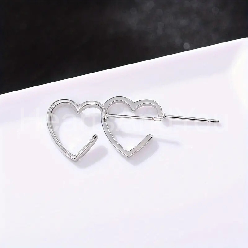 Open Heart Love Valentine Gift Women Stud Earrings 14K White Gold Plated