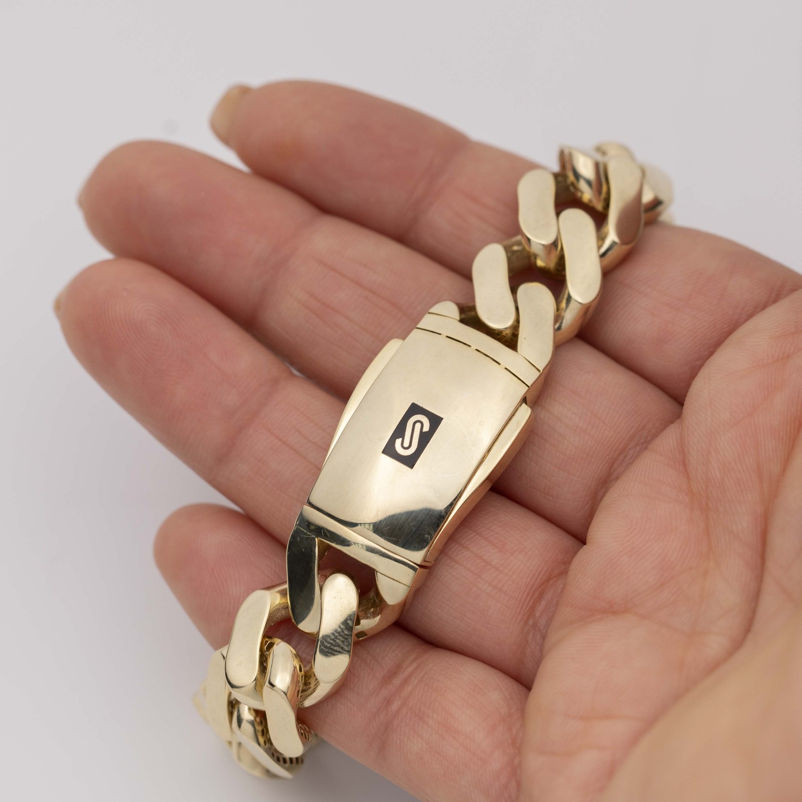 13mm Miami Cuban Royal Link Plain Box Clasp Bracelet Real 10K Yellow Gold