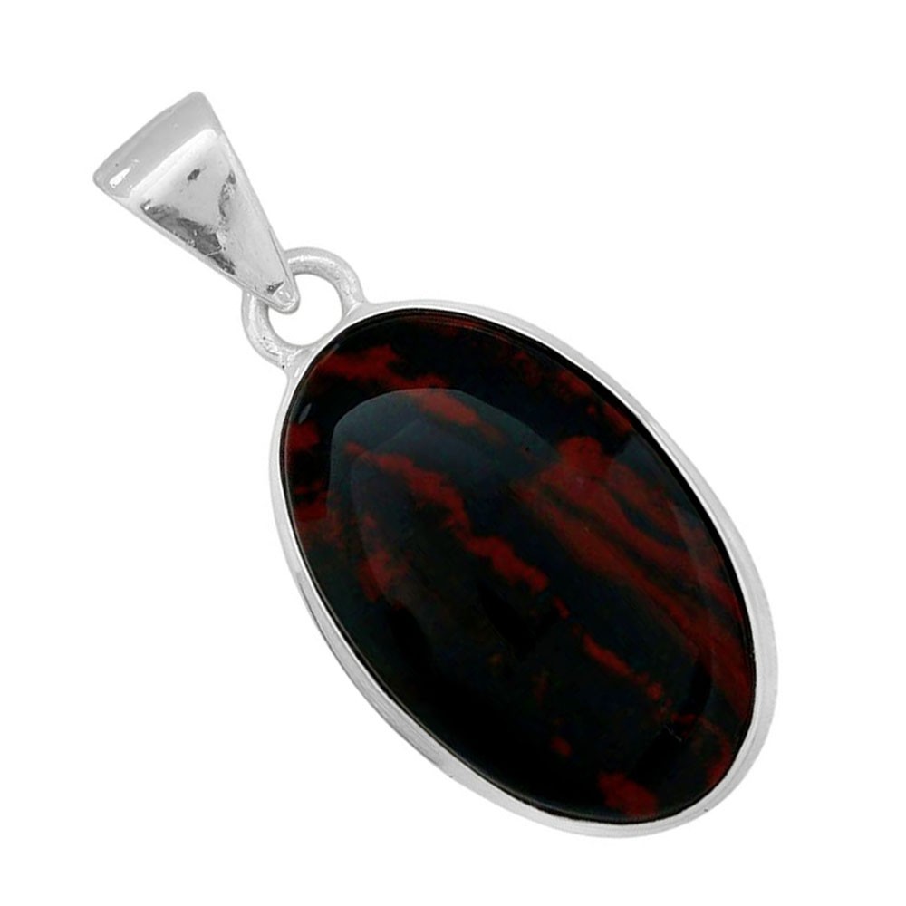 Natural Blood Stone – India 925 Silver Plated Pendant Jewelry WP99-10052