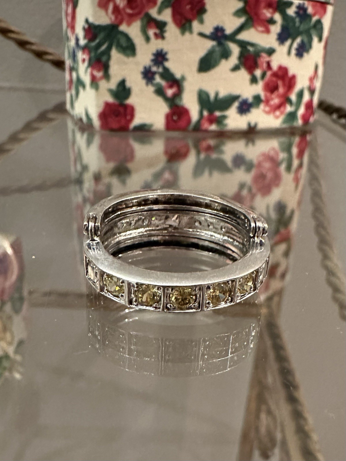 Vintage Avon Silver Tone Flip Ring with Multi Color Rhinestones Signed RJ Sz 10