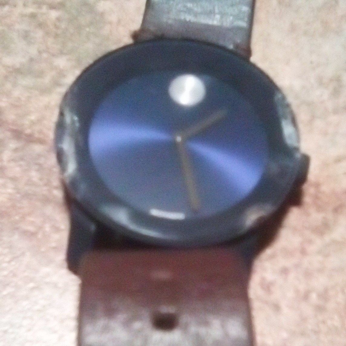 Movado Bold Quartz Analog Wristwatch Blue Sunburst Dial Black Case Brown Leather