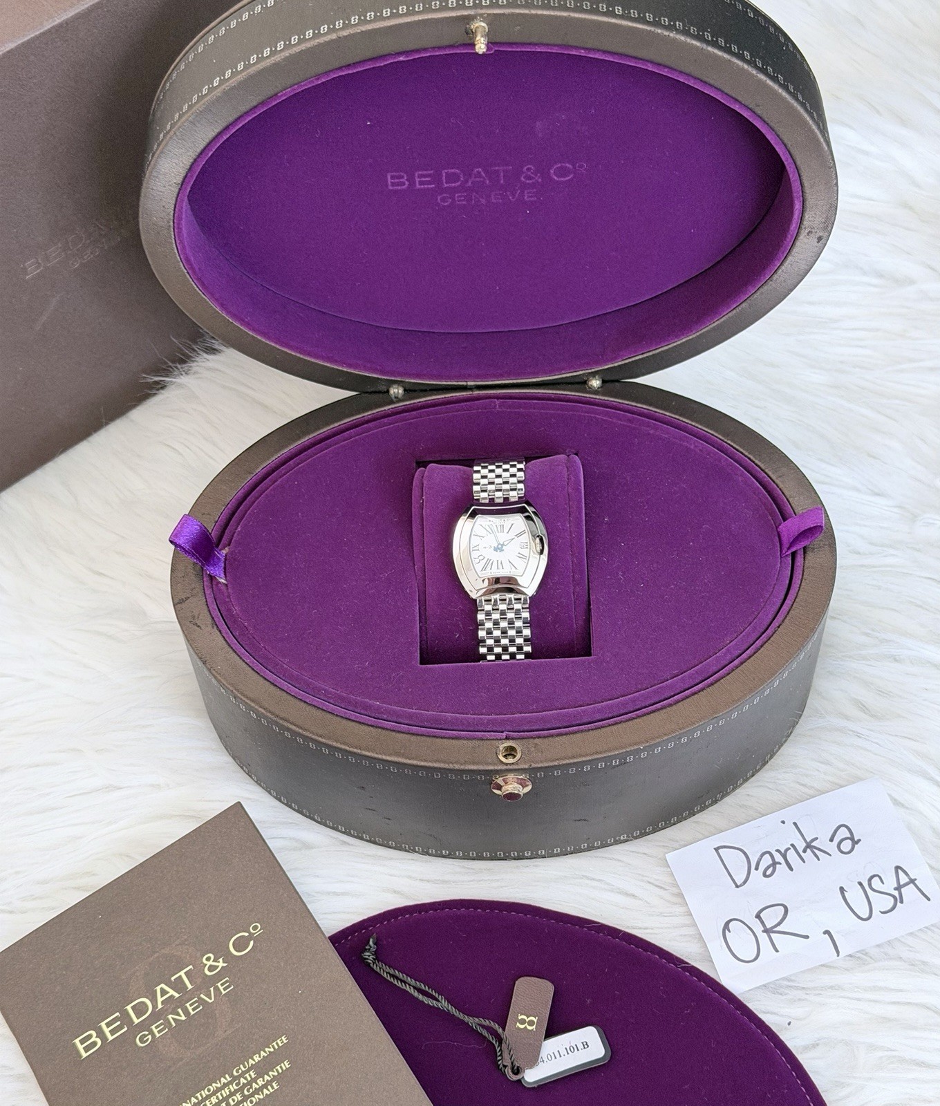 Bedat & Co Bedat No. 3 Tonneau Quartz Date Silver Dial 29.5mm Box Papers