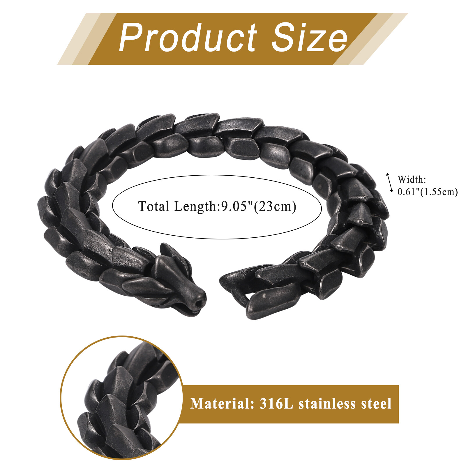 Men’s Viking Dominant Handmade Dragon Bracelet 316L Stainless Steel Heavy Chain