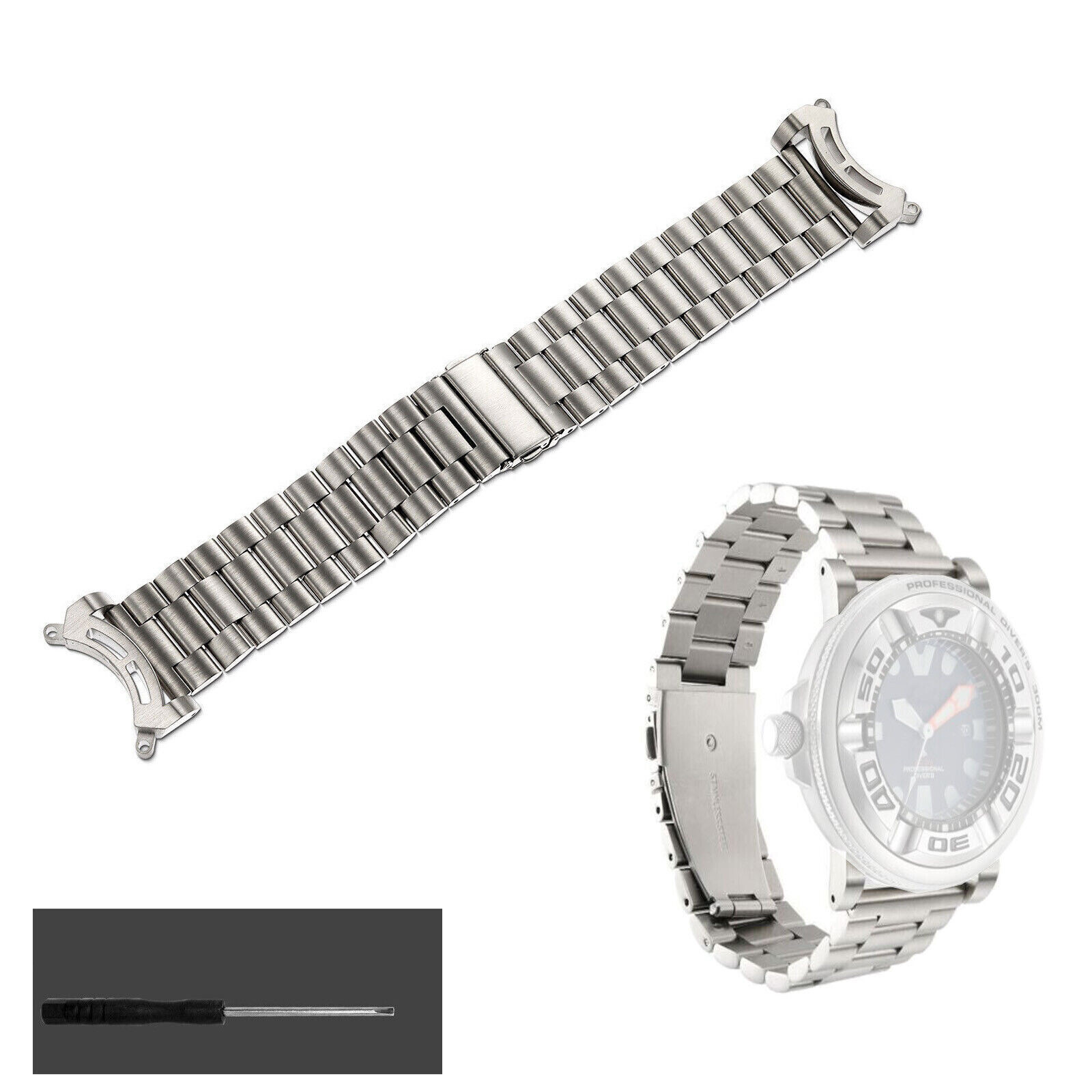 24mm Stainless Steel Band+2X Brushed Adapters For Citizen BJ8050-08E Promaster