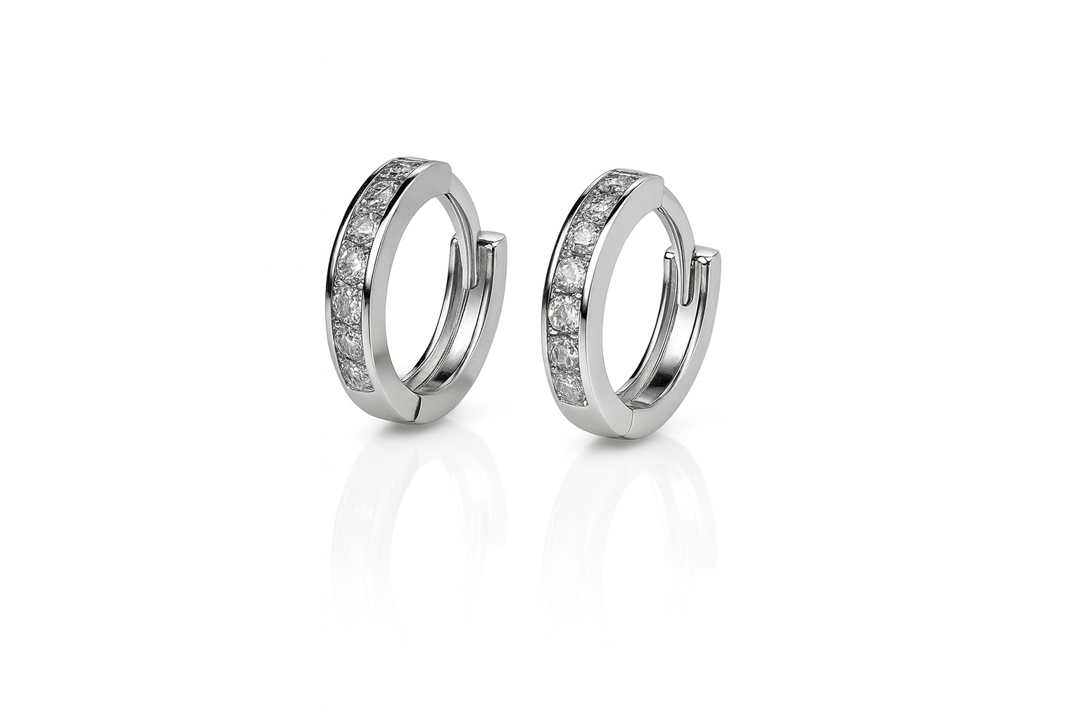 14k Yellow and White Gold CZ Huggie Hoop Earrings