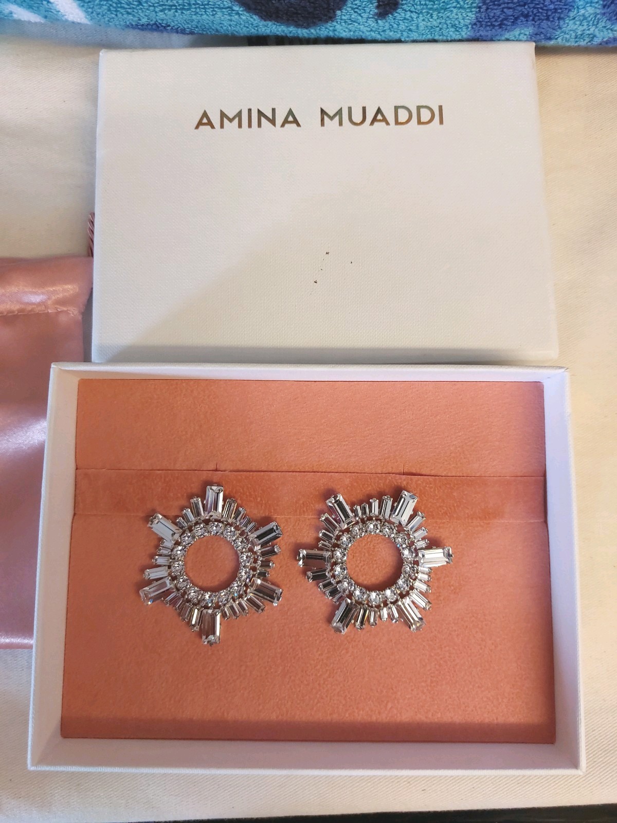 Amina Muaddi Begum Mini Earring White Crystal & Silver Base – £450 retail