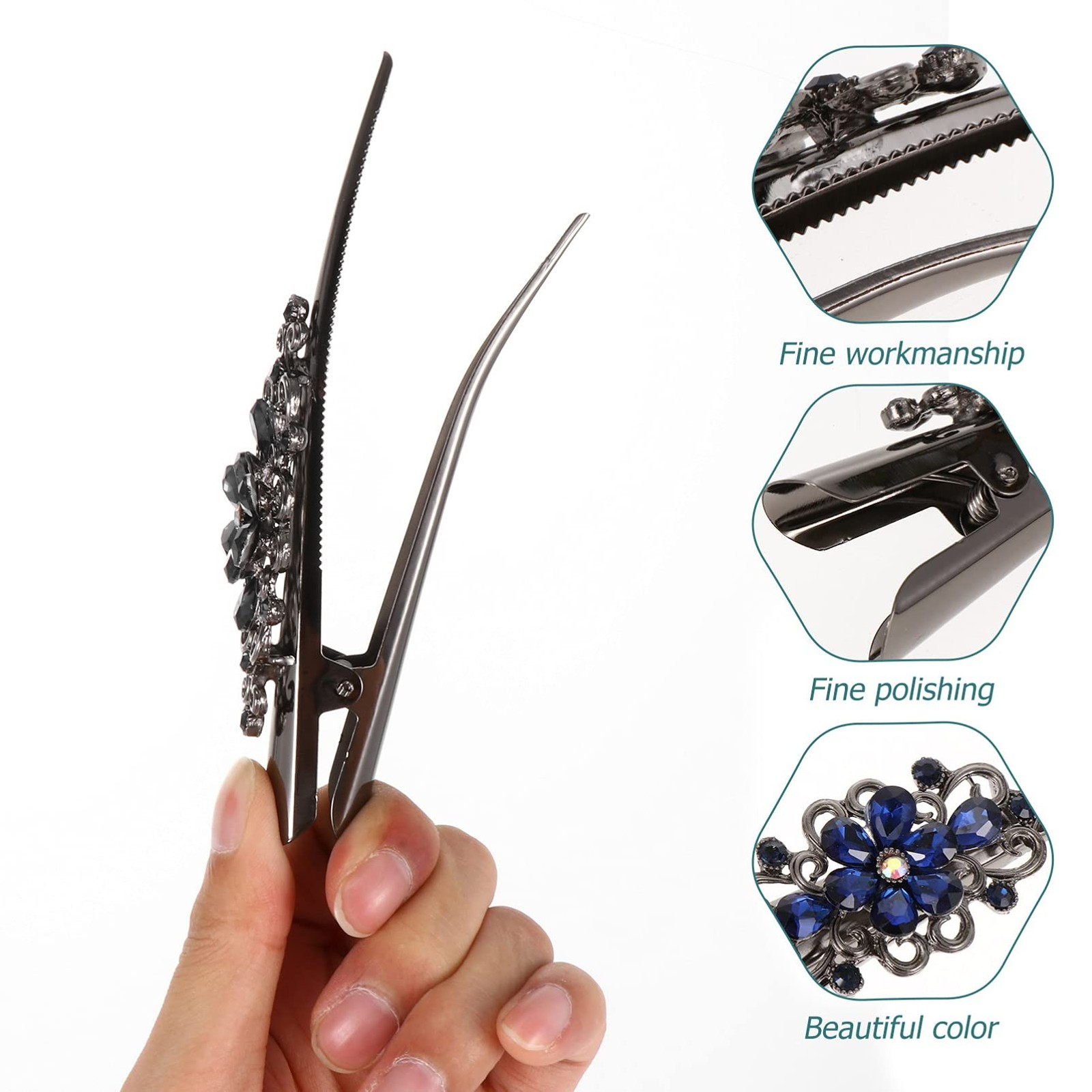 2pcs Decorative Alligator Hair Clips, Rhinestone Duckbill Hair Clips Metal Al…