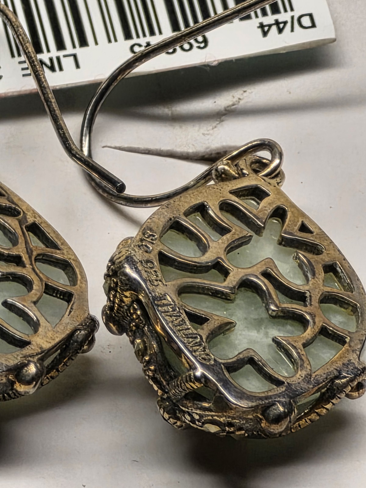 Vintage Sterling Silver Marcasite Jade Necklace & Earrings Set Butterfly Design