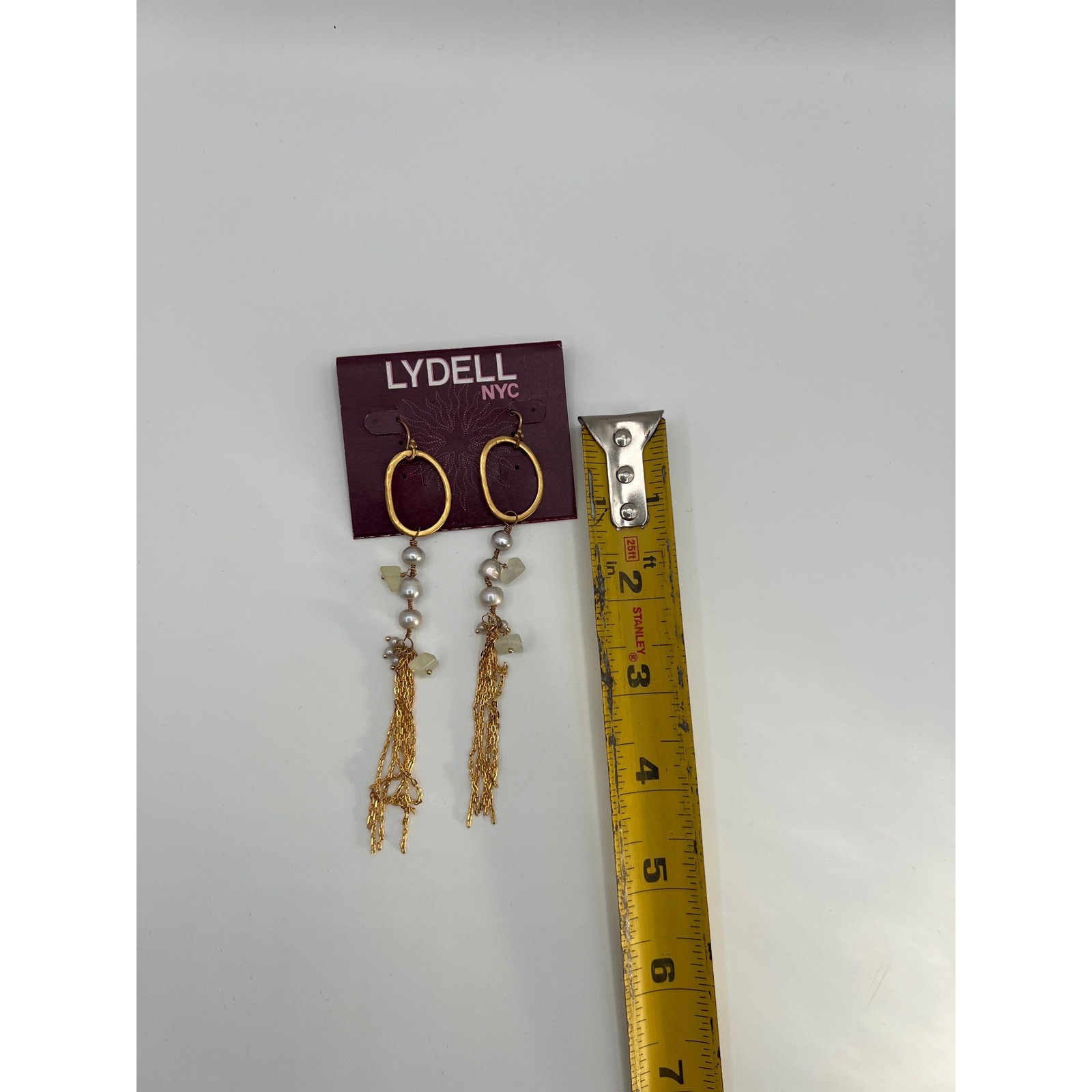 Lydell NYC Gold Tone Pearl Stone Tassel Drop Earrings 121096 Boho Statement