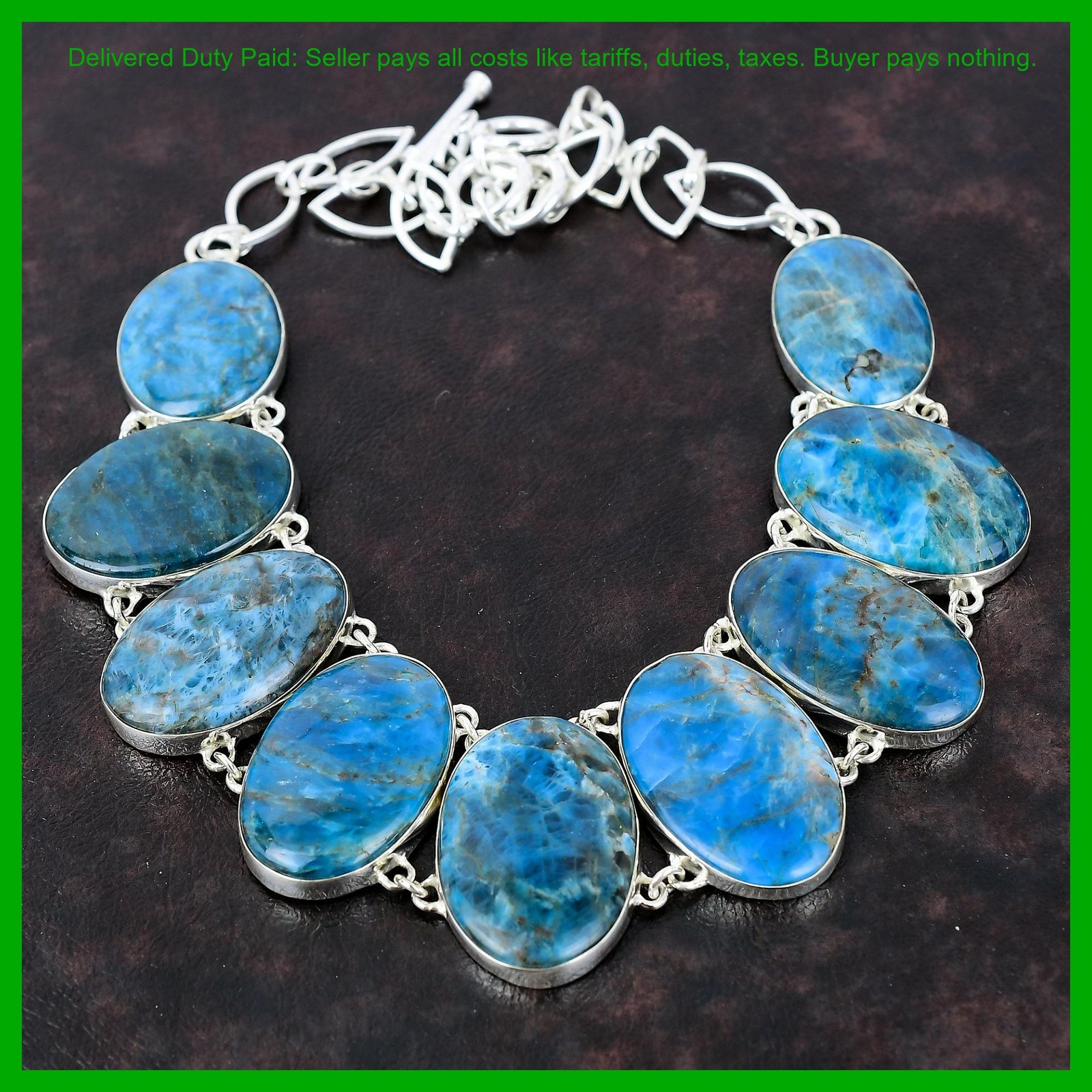 Neon Apatite Stone Wedding Chain Bezel Throat Chakra Necklace Jewelry 925 Silver