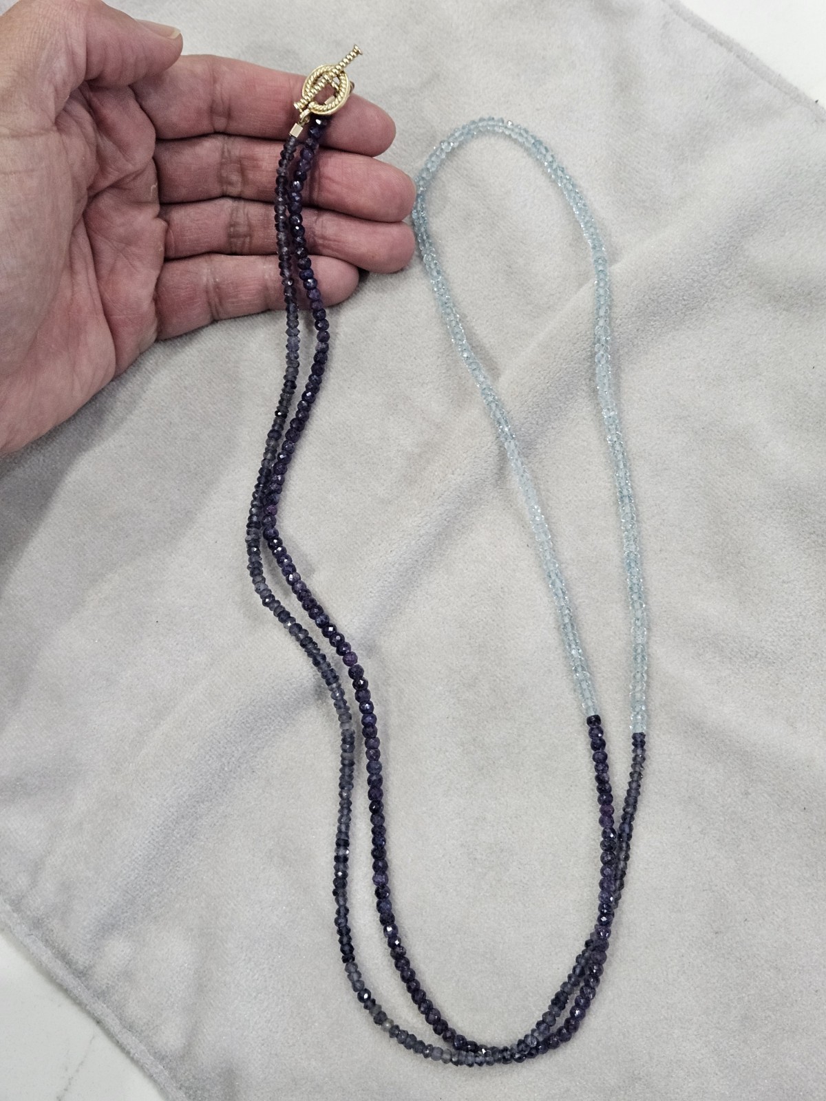 Natural Tanzanite & Aquamarine Rondelle Necklace 14k Solid Gold 4mm 45″ 35.6grms