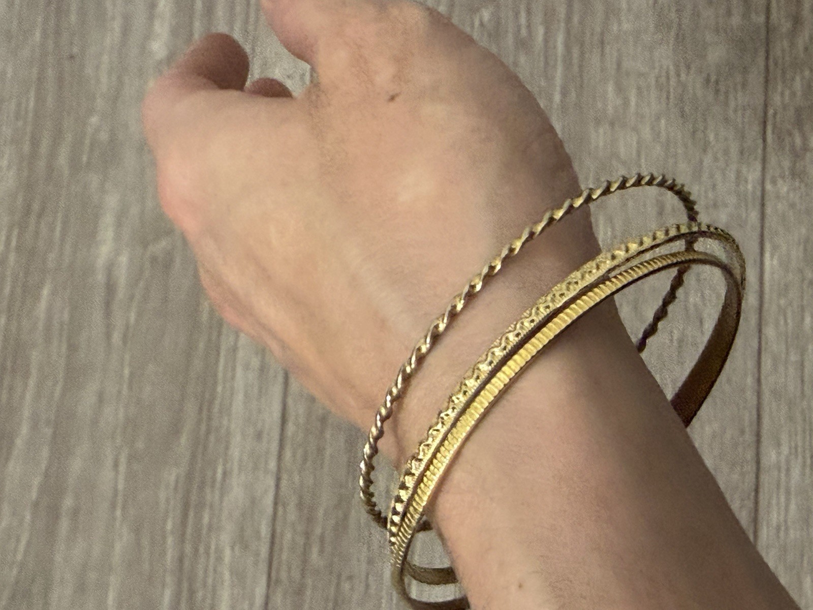 Set of 3 Gold Tone Stackable Bangle Bracelets, No Clasp, Metal, 2.75” Diameter