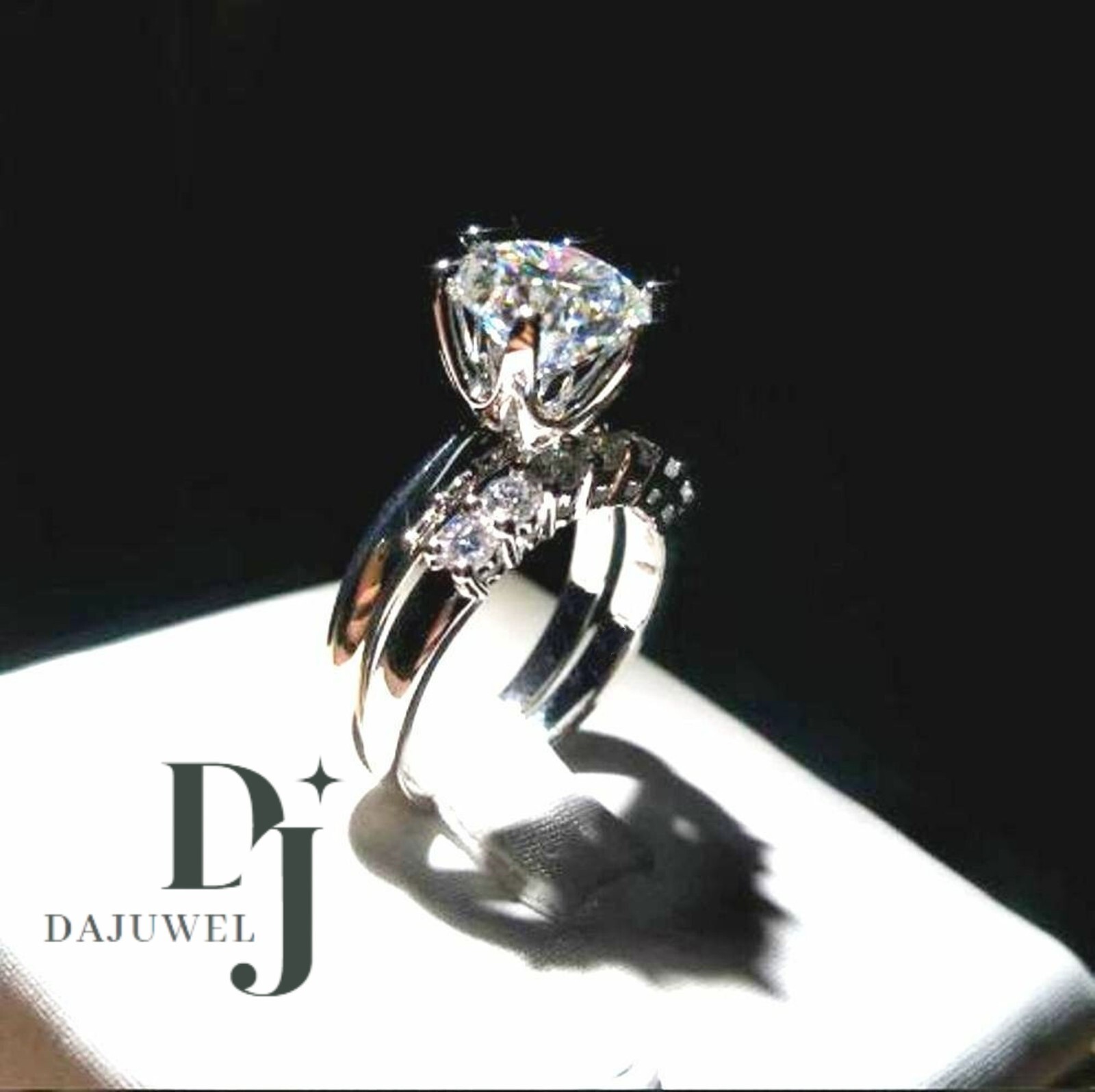 Bridal Set Moissanite Engagement Ring Solid 14K White Gold 2.50 Carat Round Cut