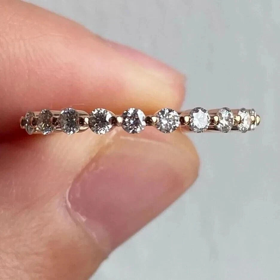 Wedding Diamond Band Round Cut 0.3 Carat 14k Yellow Gold Lab Grown VVS E F CVD