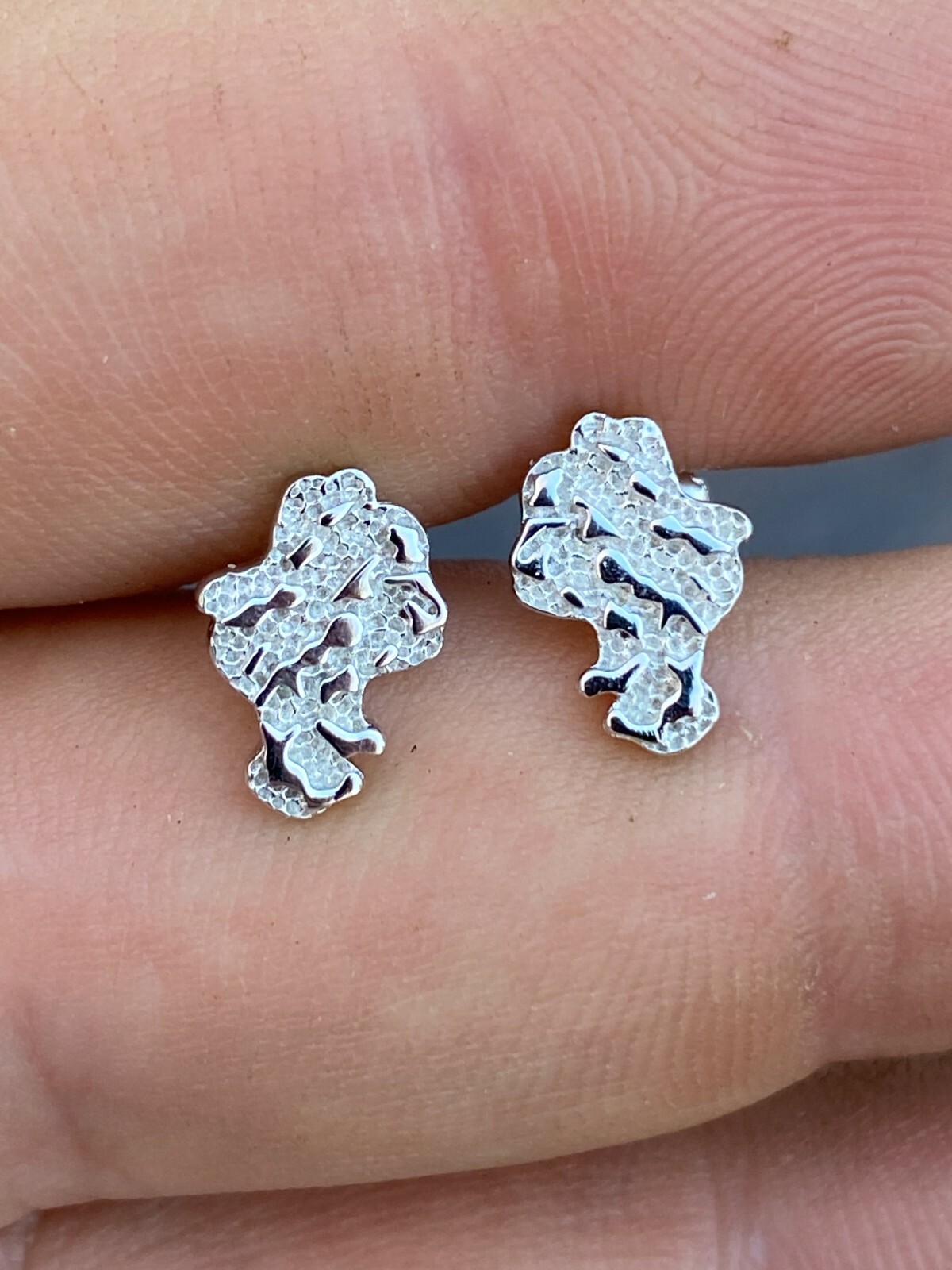 Real Solid 925 Sterling Silver Men Ladies Gold Nugget Small Earrings Plain Studs