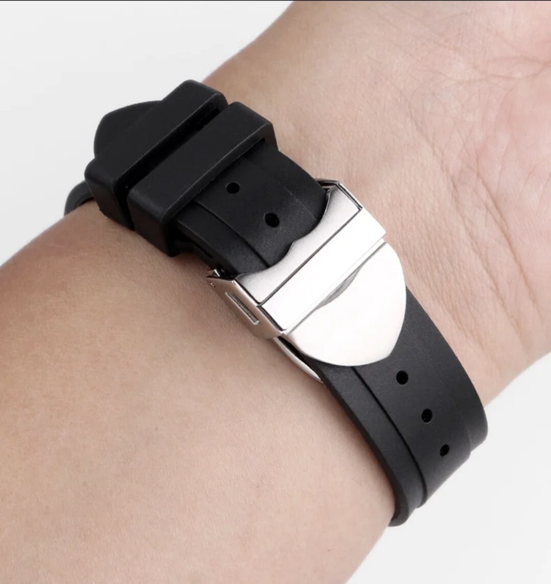 Rubber Watch Strap For Tudor Black Bay 41 22mm 12mm Black Deployant Clasp